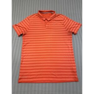 NIKE GOLF Dri-Fit Orange Striped Mens Size Large Polo Short Sleeve